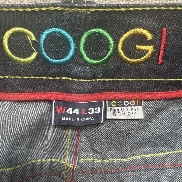 Coogi Men's 44x33 Baggy Jeans Dark Wash Wide Leg‎ Embroidered Hip Hop Denim